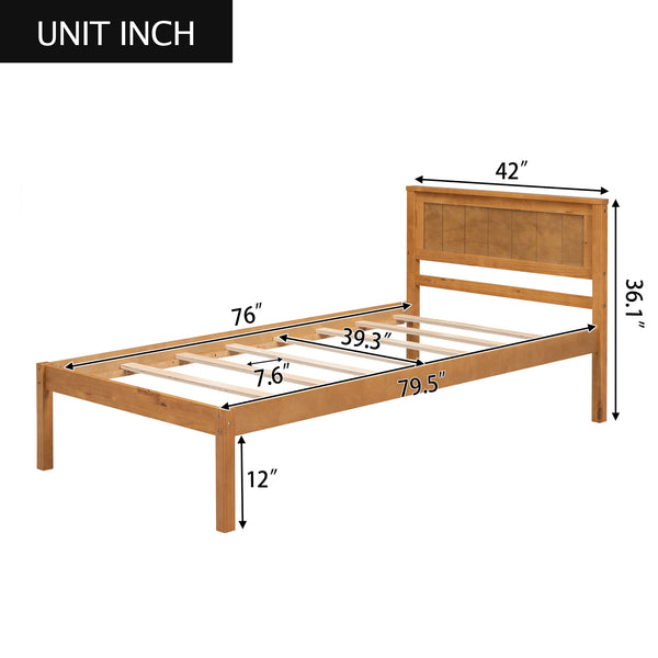 English Elm Platform Bed Frame with Headboard — Sturdy Pine & MDF Slat Support, No Box Spring Needed, Twin Oak WF212811AAN