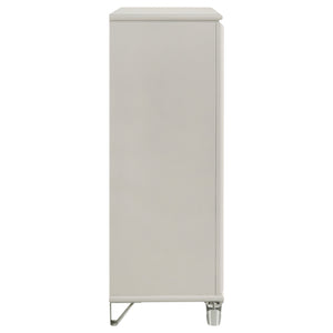 English Elm Gwendolyn Pearl White 5-Drawer Chest of Drawers — Retro Art Deco Diamond Trim, Acrylic Legs & Chrome Accents B062P375503