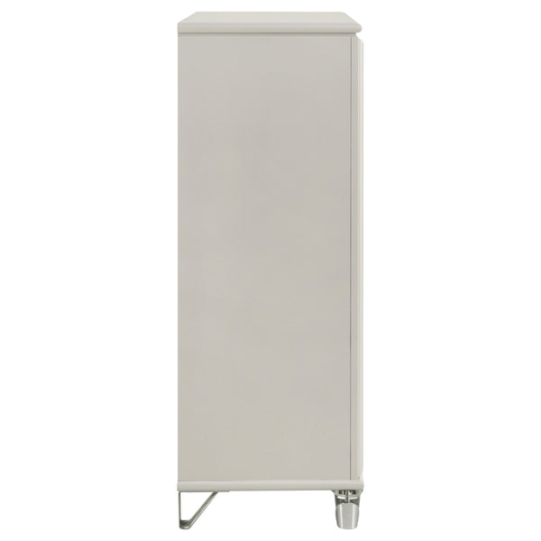 English Elm Gwendolyn Pearl White 5-Drawer Chest of Drawers — Retro Art Deco Diamond Trim, Acrylic Legs & Chrome Accents B062P375503