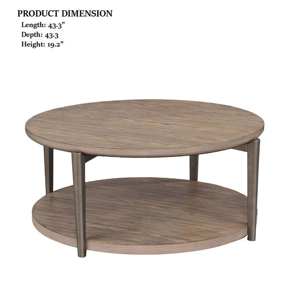English Elm Round Round End Table with Metal Legs and Open Shelf, Modern Circular Accent Table, Durable Design Natural 50 L x 50 W x 8 H B2741P395331