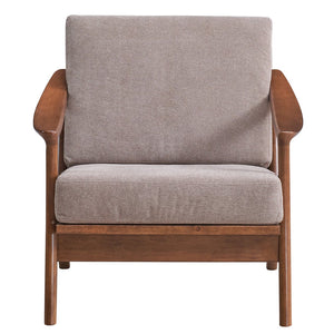 English Elm Light Brown Plush Accent Chair with Removable Cushion, Full Foam Comfort & Durable Rubberwood Frame B062S00568