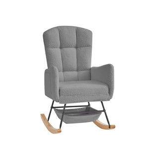 English Elm Beige Plush Teddy Fabric Rocking Chair High Back Armchair for Nursery or Reading Nook Grey W3985P386792