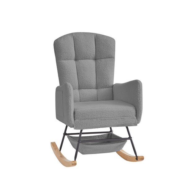 English Elm Beige Plush Teddy Fabric Rocking Chair High Back Armchair for Nursery or Reading Nook Grey W3985P386792