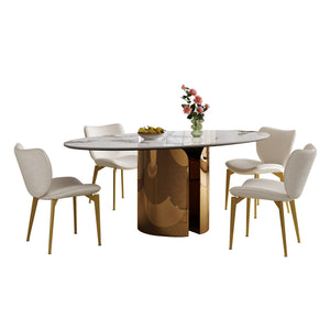 English Elm 70.9-Inch Sintered Stone Oval Dining Table With Copper Base – Modern, Sturdy, Family-Friendly Design! W509S00150