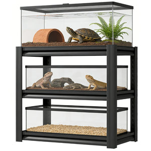 English Elm 20-30 Gallon Aquarium Stand Heavy Duty Steel Three Tier Rack for Home or Office Black W2735P457276