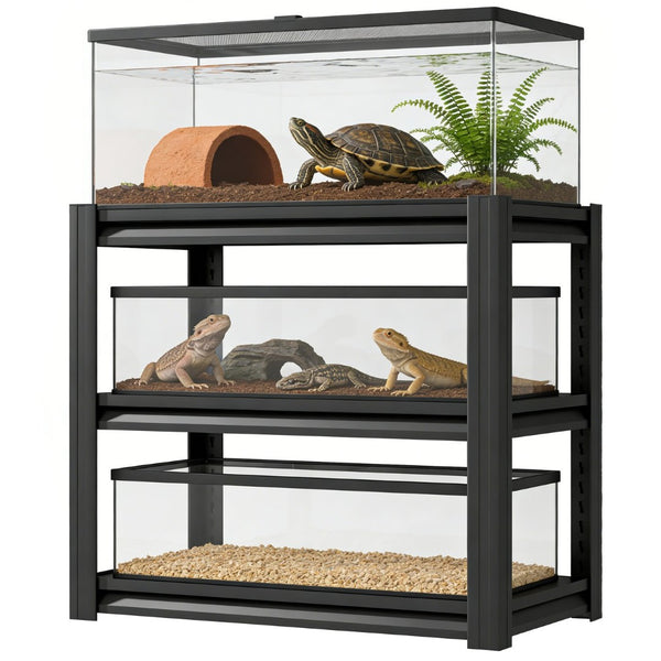 English Elm 20-30 Gallon Aquarium Stand Heavy Duty Steel Three Tier Rack for Home or Office Black W2735P457276