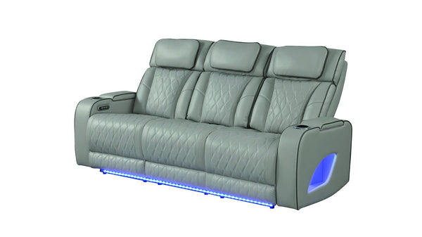 English Elm Fortuner 2PC Living Room Set with Power Recline, LED Lighting, Massage, Bluetooth Speakers, USB Charging Grey B009S01497