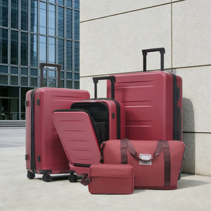 English Elm Luggage 5 Piece Hardside Abs Set with Front Access Carry on and Tsa Spinner Wheels Red N732P391544R