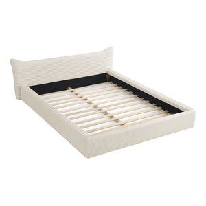 English Elm Queen Upholstered Platform Bed In Luxurious Beige Velvet With Curved Headboard - No Box Spring Needed! W487S00339-GIGA