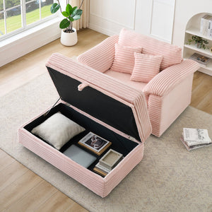 English Elm 47.24-inch corduroy armchair with storage ottoman and USB ports, spring seat, solid wood frame lounge Pink W3356S00022