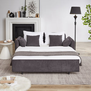 English Elm FX'' 66 Inch Sleeper Sofa Bed 3-in-1 Convertible Pullout Sofa with Plush Corduroy, 4 Pillows, Pockets DARK GREY W1926S00060