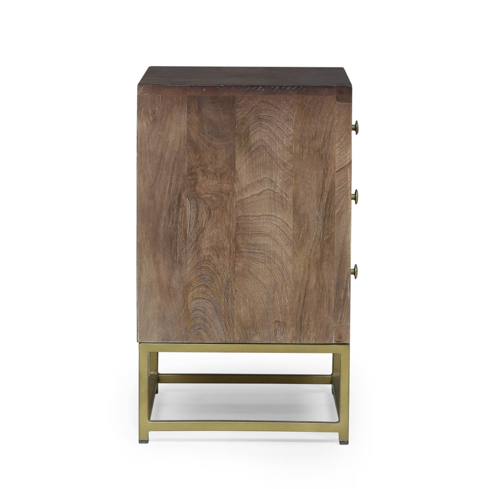 English Elm Christopher Knight Home® - NIGHT Mango Wood Nightstand Walnut with Gold Iron Legs, 3 Drawers, Mid-Century Modern Storage 68570.00