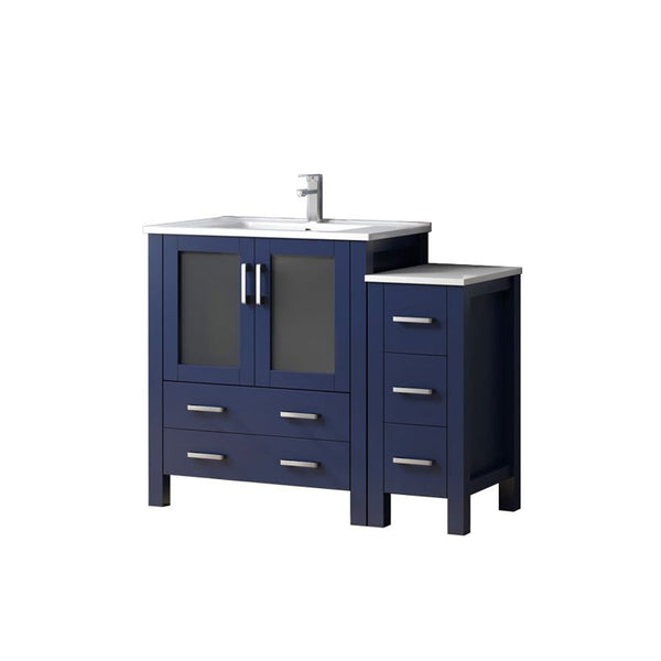 English Elm Navy Blue Bath Vanity 42" W With Soft-Close Storage, White Ceramic Top & Chrome Faucet Set Included B2731S01197