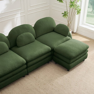English Elm Teddy Fleece Modular Loveseat with Ottoman Curved Sculptural Sofa for Living Room Green W5656S00077