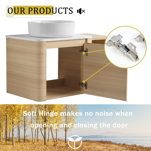 English Elm 36'' Wall-Mounted Bathroom Vanity With Stylish Ceramic Sink, Soft-Close Door, And Smart Storage Solutions W999S00467