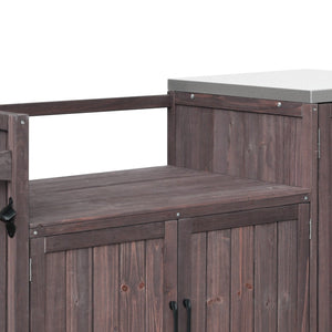 English Elm K&k 80.5 Inch Outdoor Kitchen Island Solid Fir Wood Stainless Steel Grill Cart Station Brown N707P392140Z