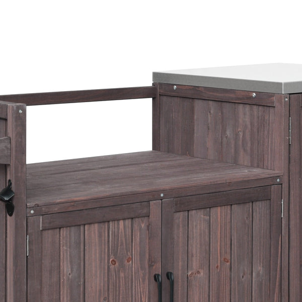 English Elm K&k 80.5 Inch Outdoor Kitchen Island Solid Fir Wood Stainless Steel Grill Cart Station Brown N707P392140Z
