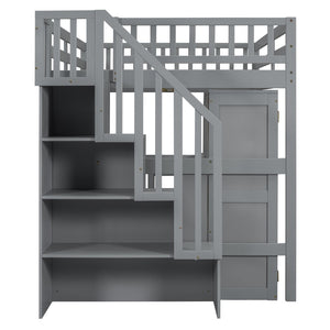 English Elm Queen Murphy Bed with Integrated Desk Cabinet Shelves Space Saving Studio Solution Gray N708S00014E