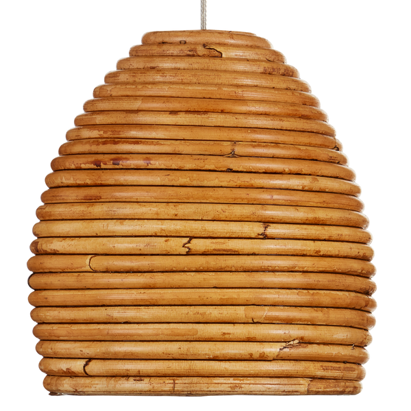 Beehive Rectangular Multi-Drop Pendant Light with Natural Rattan Shades and Silver Canopy Finish