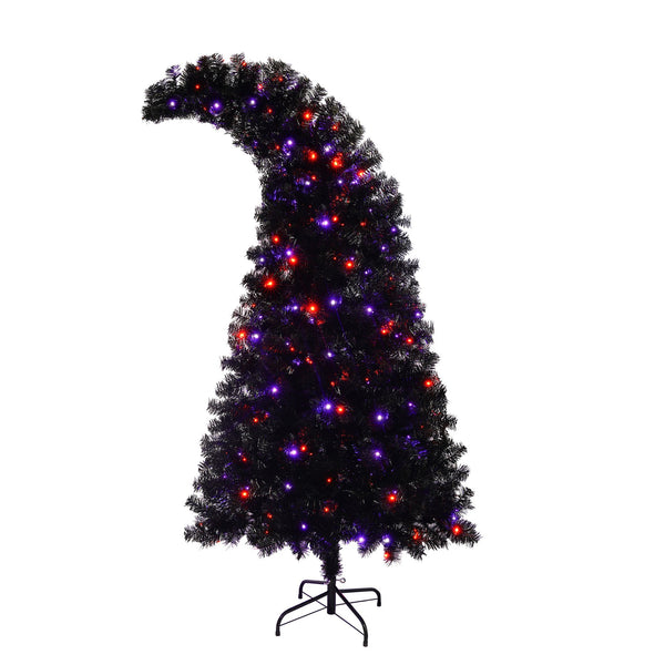 English Elm 6FT Black Artificial Christmas Tree with 250 LED Orange & Purple Lights, 900 Tips, UV-Resistant Indoor Decor PX283441AAA