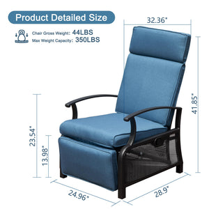 English Elm Adjustable Patio Recliner Chair with Flip Side Table, Ergonomic Cushions, Heavy-Duty Steel, 350lb Support Blue W1859P196390