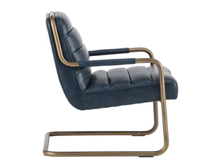 Sunpan Lincoln Lounge Chair – Retro-Inspired Design with Rustic Bronze Frame for Elegant Living Spaces Vintage Blue