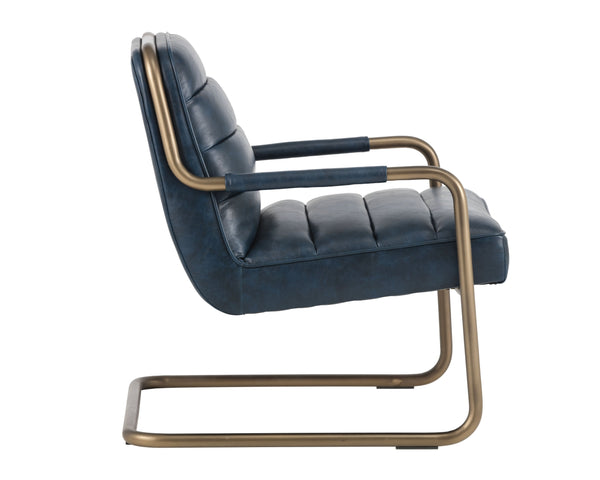 Sunpan Lincoln Lounge Chair – Retro-Inspired Design with Rustic Bronze Frame for Elegant Living Spaces Vintage Blue