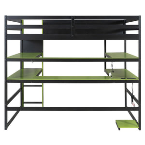 English Elm Full Size Gaming Loft Bed with Rgb Lights Wraparound Shelves and Built-in Usb Ports Green LT000299AAF