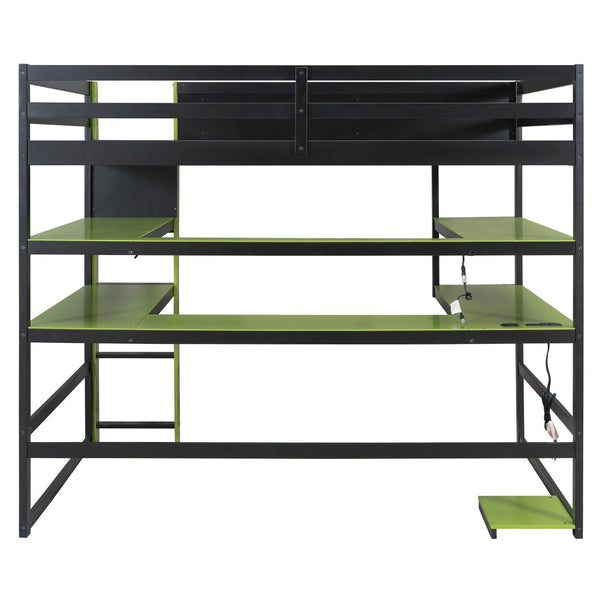 English Elm Full Size Gaming Loft Bed with Rgb Lights Wraparound Shelves and Built-in Usb Ports Green LT000299AAF