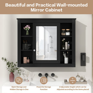 English Elm 35'' Modern Wall Medicine Cabinet with Mirror, Black MDF Storage, Soft-Close Hinges, Towel Rod, Adjustable Shelves N710P197128B