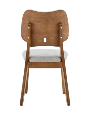 English Elm 2 Solid Walnut Toned Wood Dining Chairs Gray Fabric Seat Hollowed Backrest Modern W1151P455535