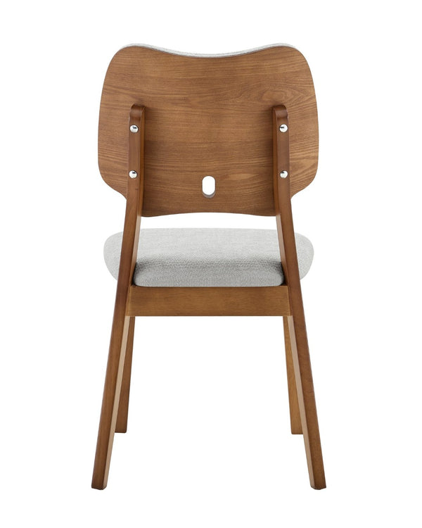 English Elm 2 Solid Walnut Toned Wood Dining Chairs Gray Fabric Seat Hollowed Backrest Modern W1151P455535