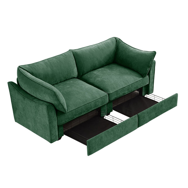 English Elm 2 Seater Sofa With Chic Crescent Armrests, Storage Drawers & Soft Chenille Fabric For Small Spaces W3041S00182