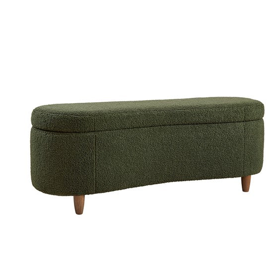 English Elm Boucle Flip Top Storage Bench with Elm Legs – 400 lb Capacity, Plush Polyester Upholstery, 48" Wide Green 48.5 L x 17 W x 15 H B035P262676