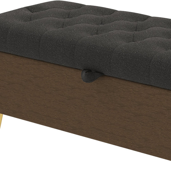 English Elm Modern Boucle Tufted Storage Ottoman Bench with Gold Legs for Bedroom or Entryway Grey N719P305620E