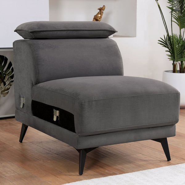 English Elm Dark Dark Gray Plush Armless Chair with Adjustable Headrest Metal Legs Boxed Cushions Chaise Comfort B2741P378245