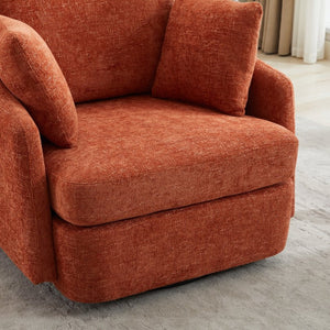 English Elm 40.55"w Oversized Round Swivel Accent Chair Chenille Upholstered Cozy Club Lounge Seating Orange W1298P248771