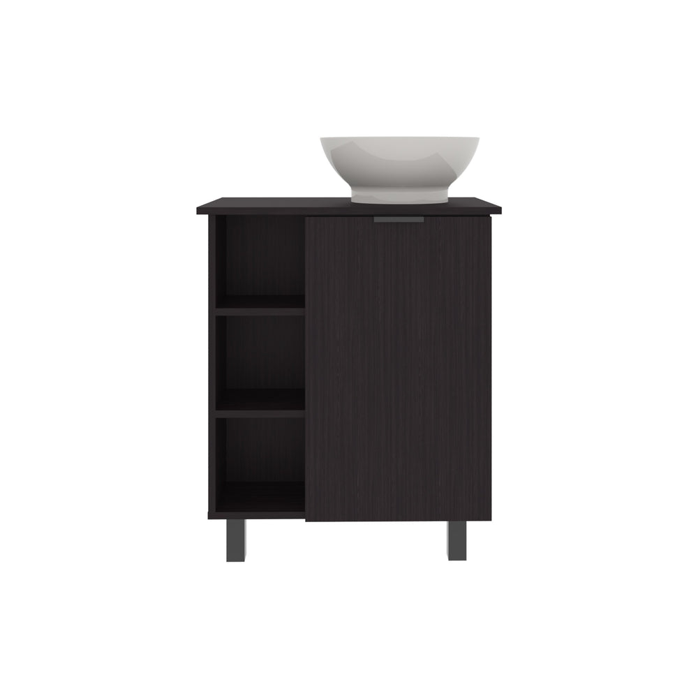 English Elm Allegra Black Vessel Sink Vanity Cabinet with Single Door & Open Shelf, Freestanding MDF Storage B200P335309