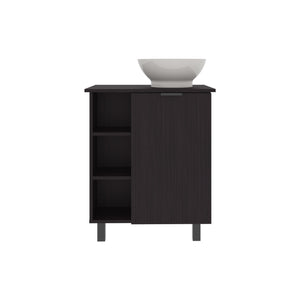 English Elm Allegra Black Vessel Sink Vanity Cabinet with Single Door & Open Shelf, Freestanding MDF Storage B200P335309