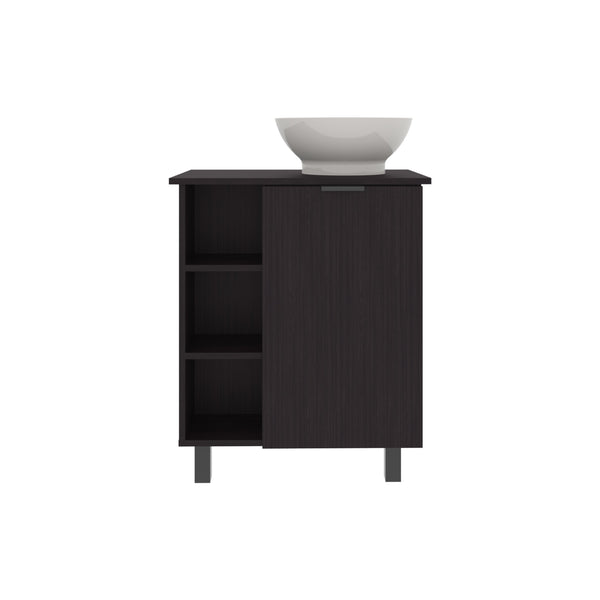 English Elm Allegra Black Vessel Sink Vanity Cabinet with Single Door & Open Shelf, Freestanding MDF Storage B200P335309