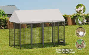 English Elm Large Metal Outdoor Dog Kennel Walk-in Pet Enclosure with Uv-resistant Roof Cover W1820P350994