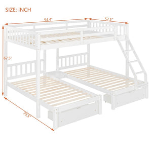 English Elm Full Over Twin Triple Bunk Bed Pinewood Frame with Storage Drawers and Guardrails LT000343AAK-2