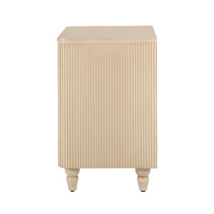English Elm Mid-century Fluted 3 Drawer Nightstand with Gourd Legs and Gold Tone Handles for Bedroom Champagne N761P285712E