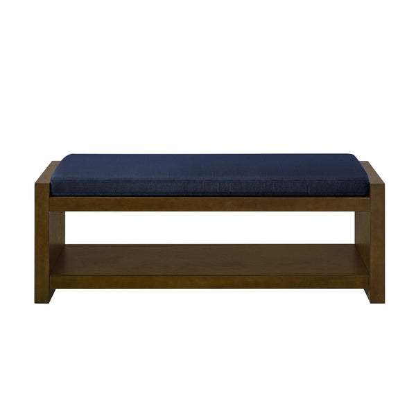 English Elm 47" Upholstered Storage Bench with Lower Shelf Padded Seat for Bedroom Entryway W2186P292101