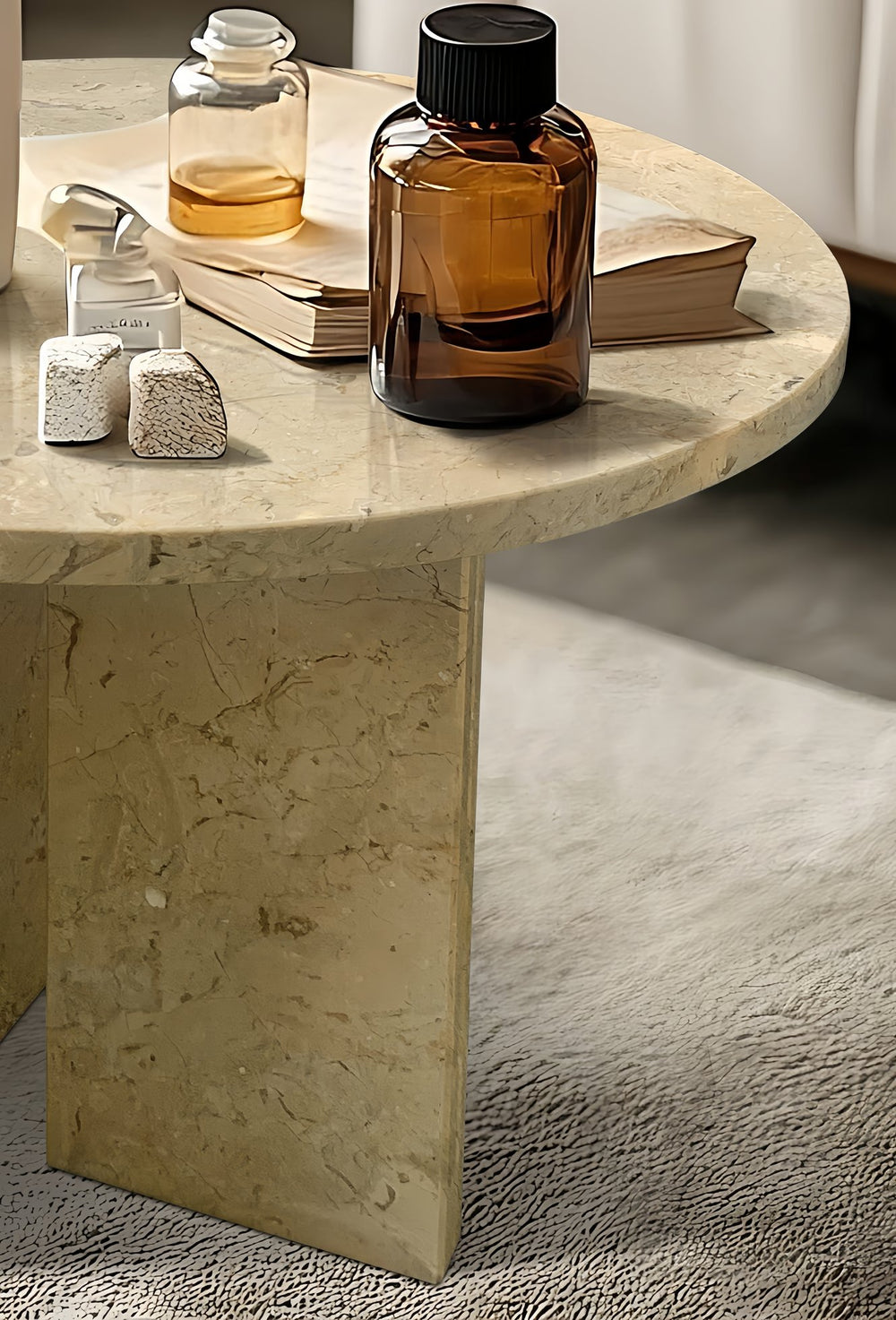 English Elm Glod Yellow Beige Natural Marble Coffee Table – Compact Round Design For Elegant Living Spaces W1696P262761