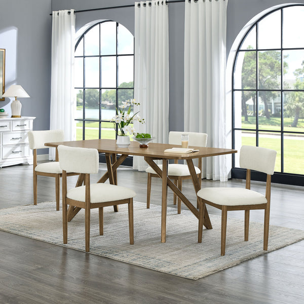 English Elm Darla 5Pc Rectangular Walnut Oak Dining Set With Geometric Base & Plush Chairs For Comfort B061S00910