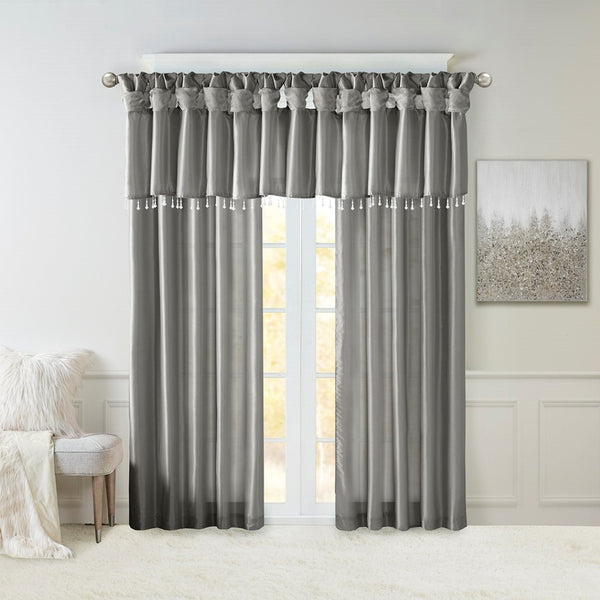 English Elm Twist Tab Lined Faux Silk Curtain Panel Charcoal 50X108" - Elegant Privacy, Easy Installation & Style B03598232-GIGA