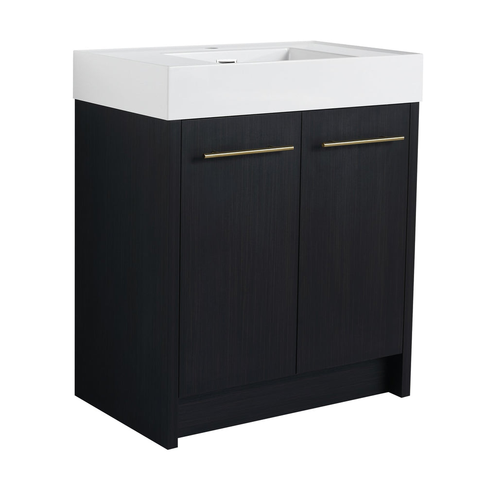 English Elm 30 Inch Freestanding Bathroom Vanity With Modern Resin Sink & Soft-Close Doors For Easy Storage W999S00178