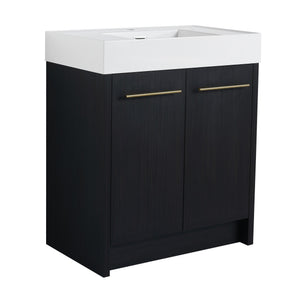 English Elm 30 Inch Freestanding Bathroom Vanity With Modern Resin Sink & Soft-Close Doors For Easy Storage W999S00178
