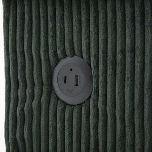 English Elm UNITED Corduroy L-Shaped Sectional Sofa with Storage Ottoman, USB Ports, Cup Holders & LED Lighting Emerald W1568P332404